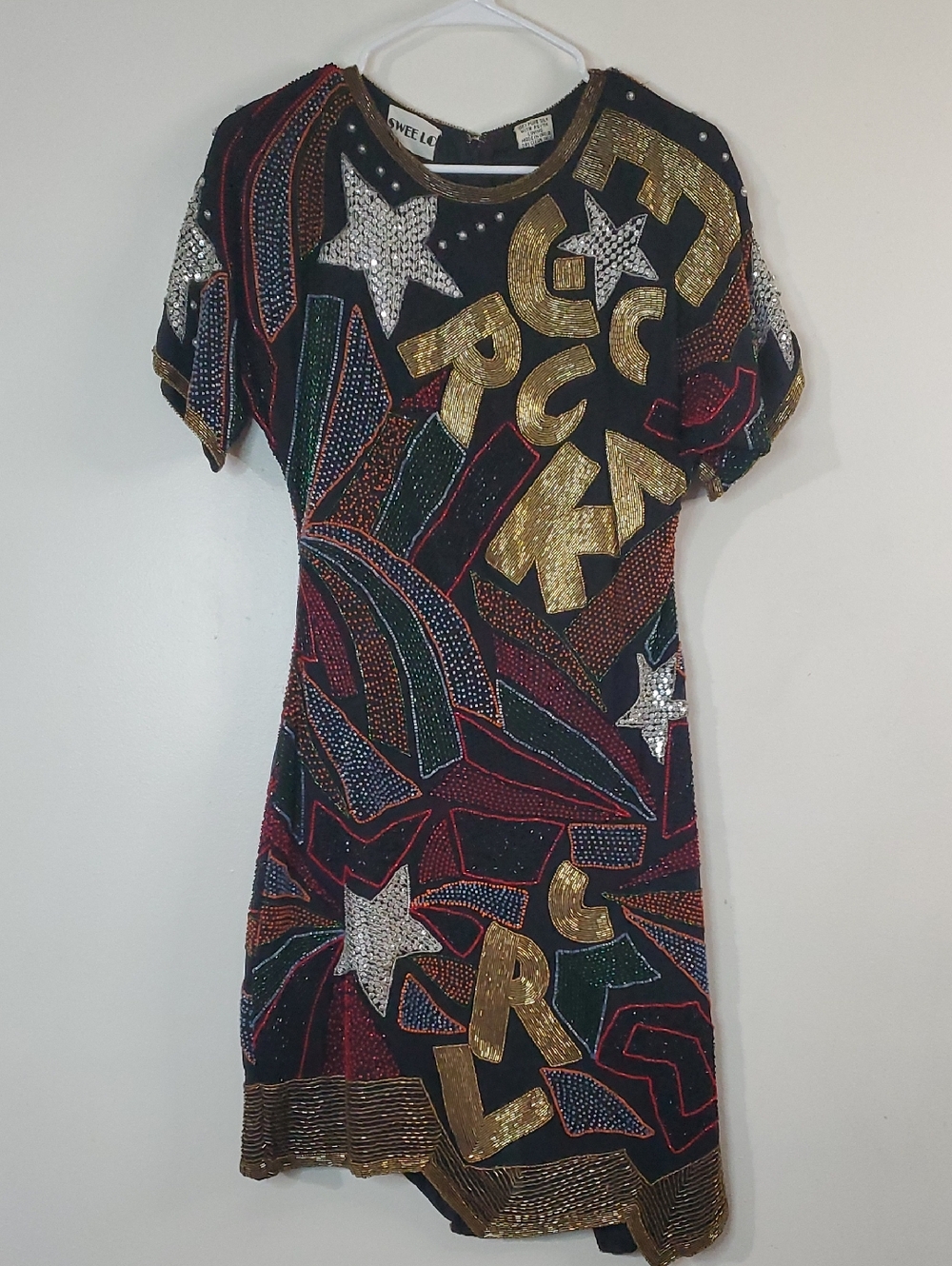 Vintage Swee Lo Silk Heavily Beaded Black Sequin Cocktail Dress Rock&Roll Stars